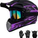 Youth Kids Motocross Helmet DOT Approved, Adult ATV Dirt Bike Off-Road Full Face Motorcycle Helmet with Goggles Gloves Mask for Boys Girls,Lightweight Breathable for Riding (Purple, Medium)