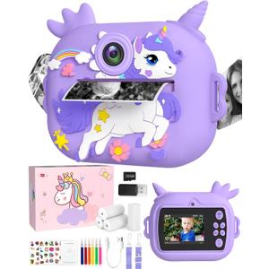 OZMI Kids Camera Instant Print, 1080P 48MP Instant Print Camera for Girls Boys Toddler with Print Paper & 32G Card, Christmas Birthday Gift Toys for Age 3 4 5 6 7 8 9 10 11 12 Years Old Girls Boys (Purple)