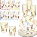 Potchen 150 Pcs Animal Parade Party Supplies Cute Disposable Animal Parade Tableware Set for Birthday Party Decorations Paper Plates and Napkins Cups, Serve 50 Guests