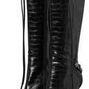 Oiamenne Knee High Boots for Women Fashion Slide Zipper Pointed Toe Stiletto Studded High Heel Rivets Tassel Boots Party Dress Shoes (7, Stone-pattern-black)