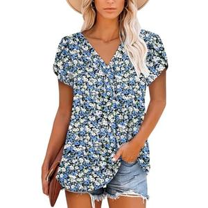 ONLYSHE Womens Summer Shirts and Blouses Casual Short Sleeve Tunic Tops V Neck Loose Fit.XL