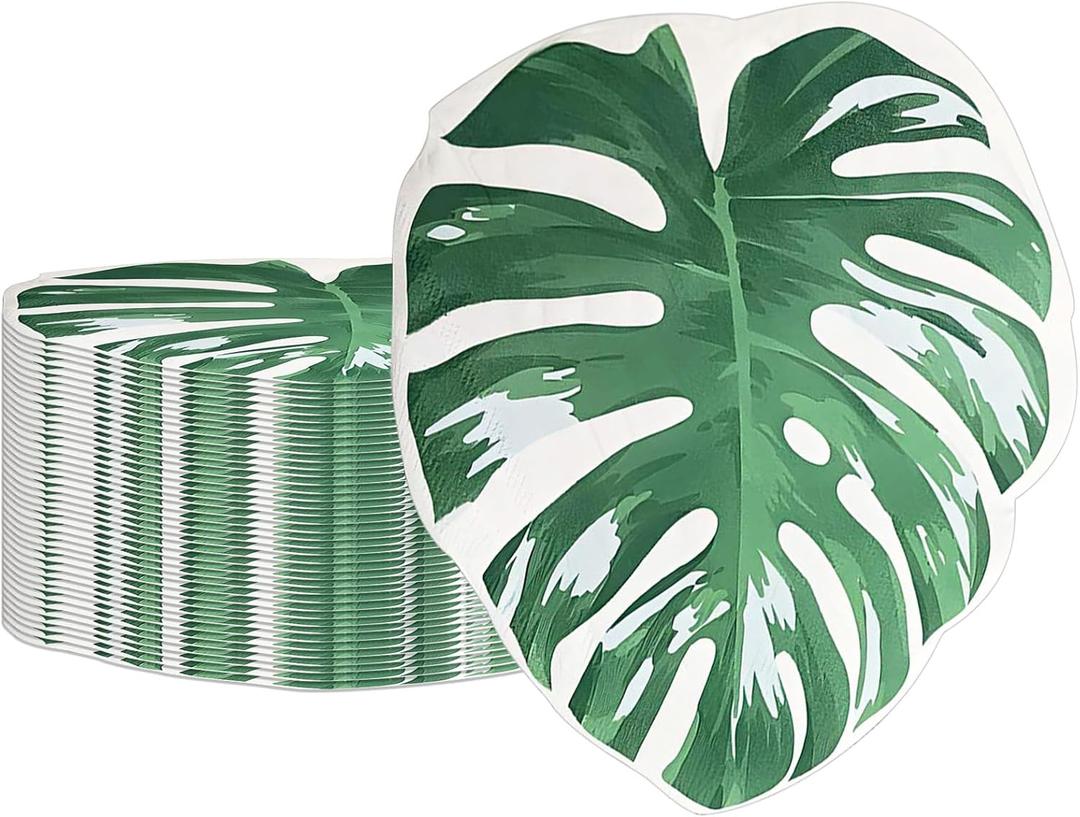 100Pcs Tropical Jungle Leaf Paper Napkins Disposable, Creative Palm Leaf Table Decorations Dinner Napkins for Hawaiian Luau Party Birthday Baby Shower Beach Wedding Summer Safari Theme Party 6.5x6.5In