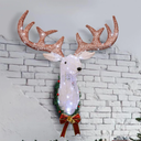 Lighted Christmas Wall Decor Reindeer Head, 28" Pre-Lit 3D Rudolph Hanging Wreath with Battery Operated, 8 Modes & Timer, Light Up for Front Door Window Indoor Outdoor Festive Xmas Holiday