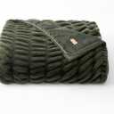 EVERGRACE Luxurious Soft Faux Rabbit Fur Throw Blanket, Cozy Fuzzy Plush Warm Throws for Couch Bed Sofa Chair Home Decor, Ruched Bubble Fluffy Blanket with Reversible Velvet, 50" x 60", Loden Green