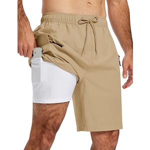 MoFiz Men's Swim Trunks 9" Quick Dry Mens Broad Beach Shorts Stretch Mens Swim Shorts (Beige, M)