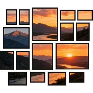 16 x 16 Pack Picture Frames Collage Wall Decor for Mounting or Tabletop Display, Picture Frame Set for Family, Multi Sizes Including 2pcs 11 x 14, 2pcs 8 x 10, 6pcs 5 x 7, 6pcs 4 x 6, Picture Frames Collage Black