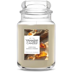 Yankee Candle Amber & Sandalwood, Scented Candle, 22oz Large Jar with up to 150 Hour Burn Time, Giftable
