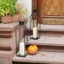 HPC Decor 22'' 19'' Lanterns Decorative w/ Flickering Timer Candles- Large Tall Black Metal Candle Lanterns Set of 2- Modern Farmhouse Decor for Indoor,Outdoor,Tabletop,Porch (No Glass)