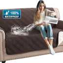 H.VERSAILTEX 100% Waterproof Couch Cover 2 Cushion Sofa Modern Sofa Covers Waterproof and Washable Thick Soft Couch Cover for Pets with Elastic Straps(Loveseat, Chocolate/Beige)