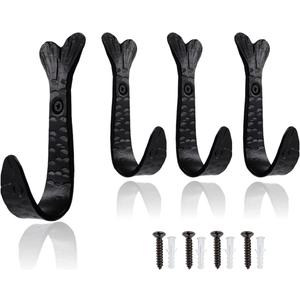 The Metal Magician Pack of 4 Fish Tail HANDFORGED Rustic Wrought Iron Hooks Vintage Old Country Iron Hanging Hooks Cottage Kitchen Hand Forged