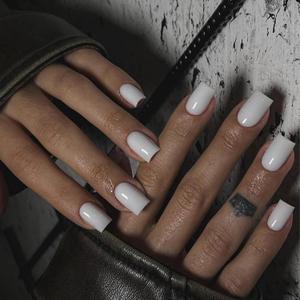 2 x MERVF Square Press on Nails Medium Pure White Squoval Acrylic Glue on Fake Nails with Solid Color Design 24pcs Glossy