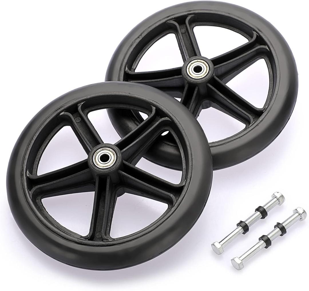 OwnMy 2PCS of 7.7 Inch Rubber Wheelchair Replacement Front Wheels, Anti-Slip Rollator Walker Replacement Wheels Accessories with 3.3 Inch Screw Rods, Black