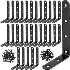 Black L Bracket, ZEONHAK, 30 Pack 5 x 3 Inch Heavy Duty Corner Brace Bracket, Shelf Bracket for Wood Chair Bookshelf Cabinets Furniture, with Screws