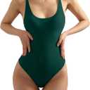 SUUKSESS Women Sexy Scoop Neck Thong Bodysuit Backless Cami Bodysuit Top (Green, M)