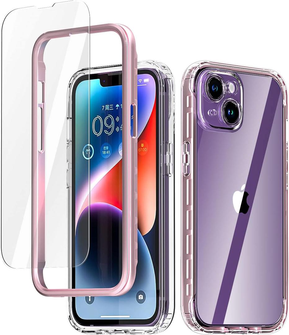 2 x AICase for iPhone 14 Case Clear Full Body Rugged with [Tempered Glass Screen Protector] Bumper Slim Soft Silicone Heavy Duty Protection Shockproof Cover for iPhone 14 Case 6.1" 2022_4