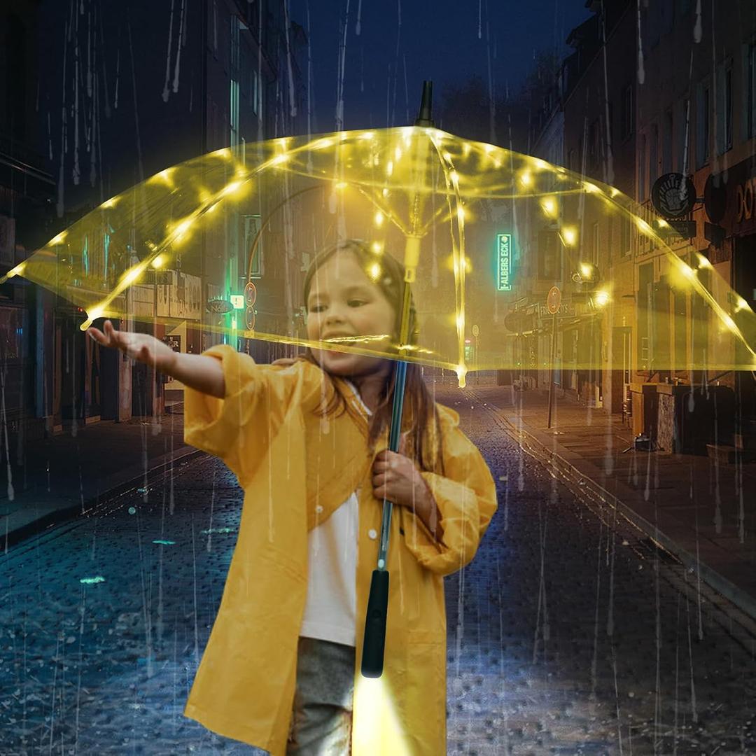 LED transparent luminous umbrella with flashlight creates dreamy atmosphere for you,light up umbrella is suitable for birthday, wedding and Christmas party (Warm light), 41 inches