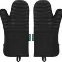 Beneno Kitchen Oven Mitts 2-Pack Heat Resistant to 500F with Non-Slip Silicone Grip, Extra Long 14.3" Forearm Protection, Soft Quilted Cotton Terry Lining, Ideal for Cooking, Baking, Grilling, Black