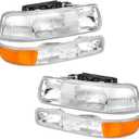 A&P 4PCS Headlight Assembly Chrome Housing Clear Lens For Chevy 00-06 Tahoe Suburban 1500 2500/99-02 Silverado 1500 2500/01-02 Silverado 1500HD 2500HD 3500