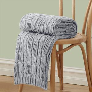 Aormenzy Cable Knit Throw Blankets 30 x 40 Inches, Soft Cozy and Lightweight Knitted Blanket, Machine Washable 100 Percent Acrylic Blanket, Decorative Throw Blanket for Couch Sofa Bed, Silver Grey