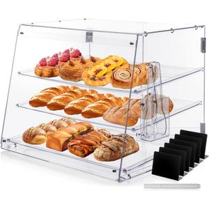 Bakery Display Case, Pastry Display Case Countertop 3 Tier Tray, Acrylic Clear Boxes for Bread Pastry Desserts Food Cookie, Display Cabinet Box for Baking Enthusiasts, 20.86 x 17.3 x 16.5 in
