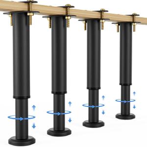 4 Pcs Adjustable Height Bed Support Legs 10-17 inch, Extra Durable Steel Bed Frame Support Legs with Wider Base, Bed Slat Support Legs for Bed Frame/Bed Center Slat/King/Queen Bed Frame