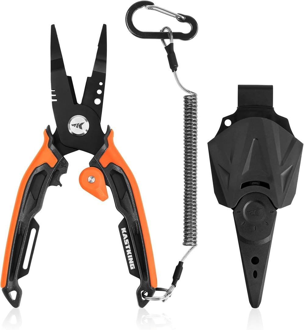 KastKing AeroVice 7.5” Fishing Pliers, 420 Stainless Steel, Uni-Body Construction, Lightweight & Corrosion-Resistant, Multi-Function Jaws, Braid Cutters, Sheath, Lanyard & Carabiner