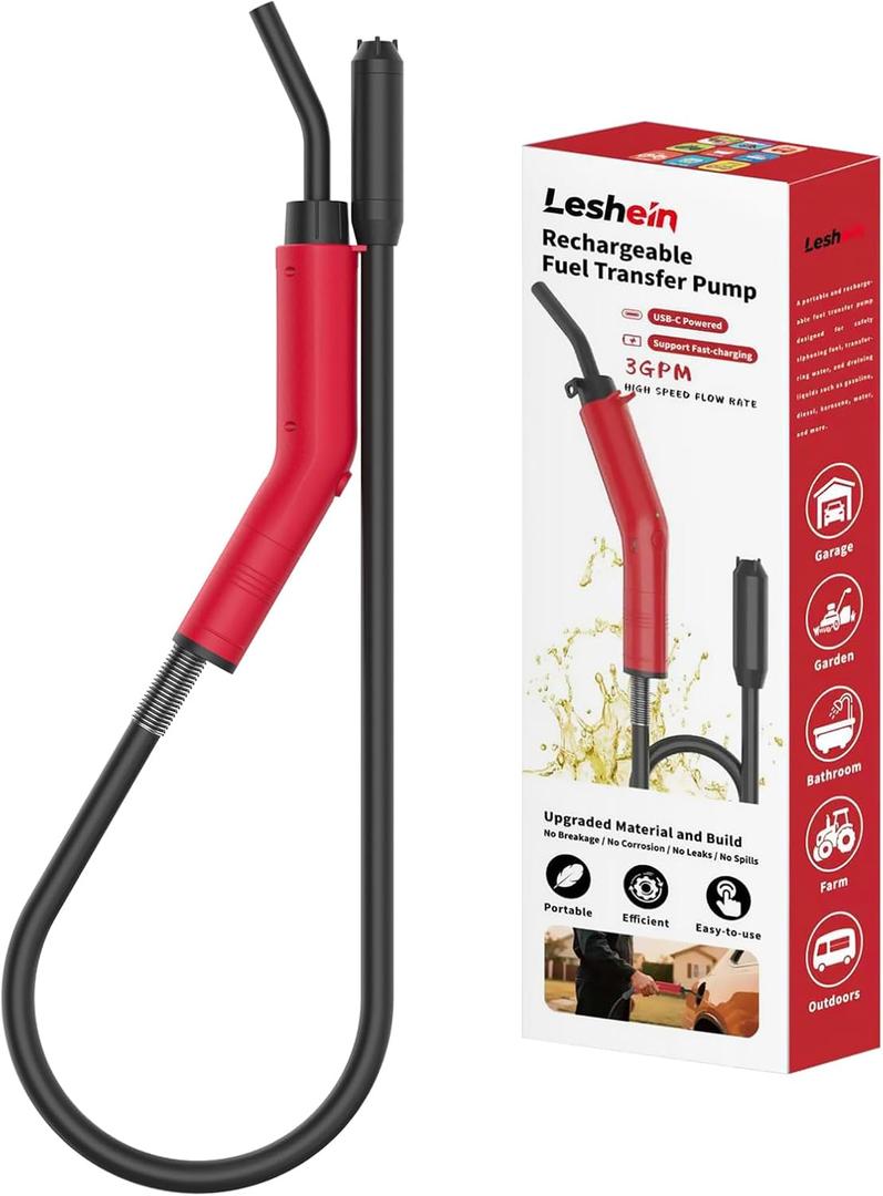 Fuel Transfer Pump 3GPM, USB Rechargeable Electric Siphon Pump for Gasoline Diesel Water, Portable Leakproof Gas Can Pump with Upgraded Hose Material & Build, Ultra-Fast Oil Transfer Pump