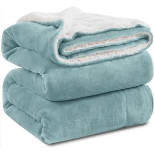 KAWAHOME Sherpa Fleece Twin Size Blanket for Bed - Extra Warm and Heavy Thick Blankets for Winter, Super Soft 500GSM Plush Blanket, 66"X 90" Spa Blue