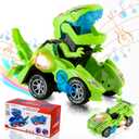 Hirger Transforming Dinosaur Car Toy for Kids, Auto Transformer Monster Truck Toys with Light & Sound for Toddler 1 2 3 4 5 Year Old, Birthday Gifts for Boy, Christmas Stocking Stuffers (Green)