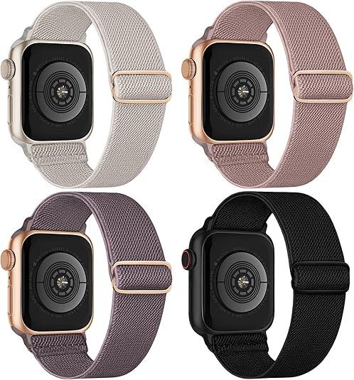 4 Pack Stretchy Solo Loop Compatible with Apple Watch Bands Women Men, Sport Nylon Elastic Straps Wristbands for iWatch