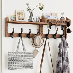 Tatub 29" Coat Rack Wall Mount with Shelf, 4 in 1 Entryway Key Holder with 7 Coat Hooks 4 Key Hangers Mail Organizer, Wood Wall Shelf for Living Room, Bedroom, Bathroom