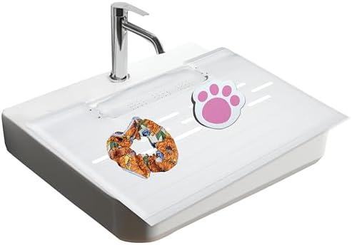YABAHU White Foldable Sink Cover, Silicone Makeup Mat for Sink with Draining Rack – Multipurpose Bathroom Sink Cover for Travel, Storage, and Countertop Protection