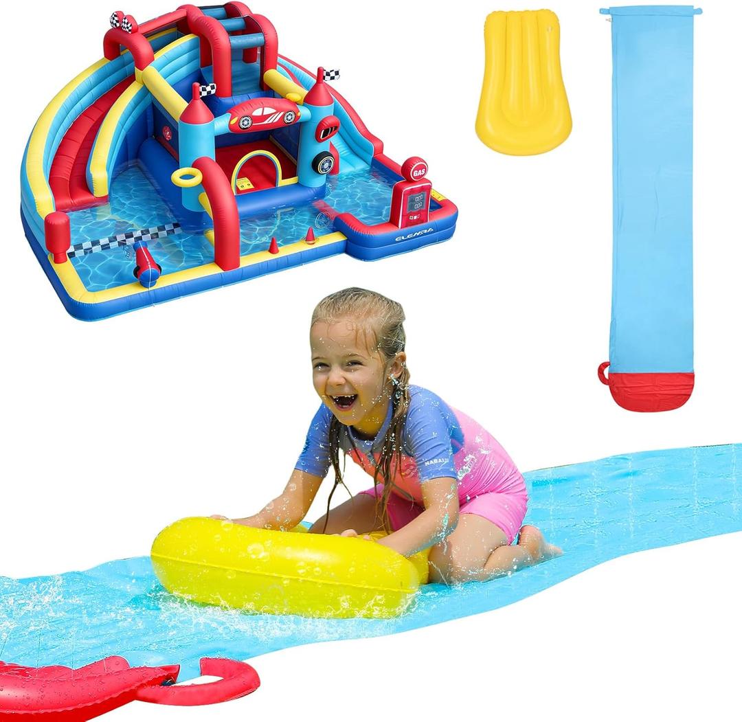 ELEMARA 19.1ft Kids Inflatable Water Slide with Sprinklers, Bodyboard, Big Backyard Water Park for Summer Outdoor Play