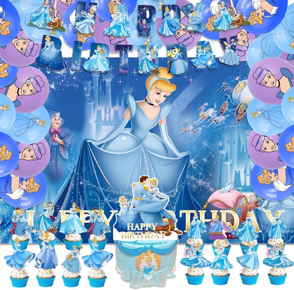 42pcs Cinderella Party Supplies Pack IncludesBannerCake TopperBlackdrop,Balloons for Cinderella party Decoration