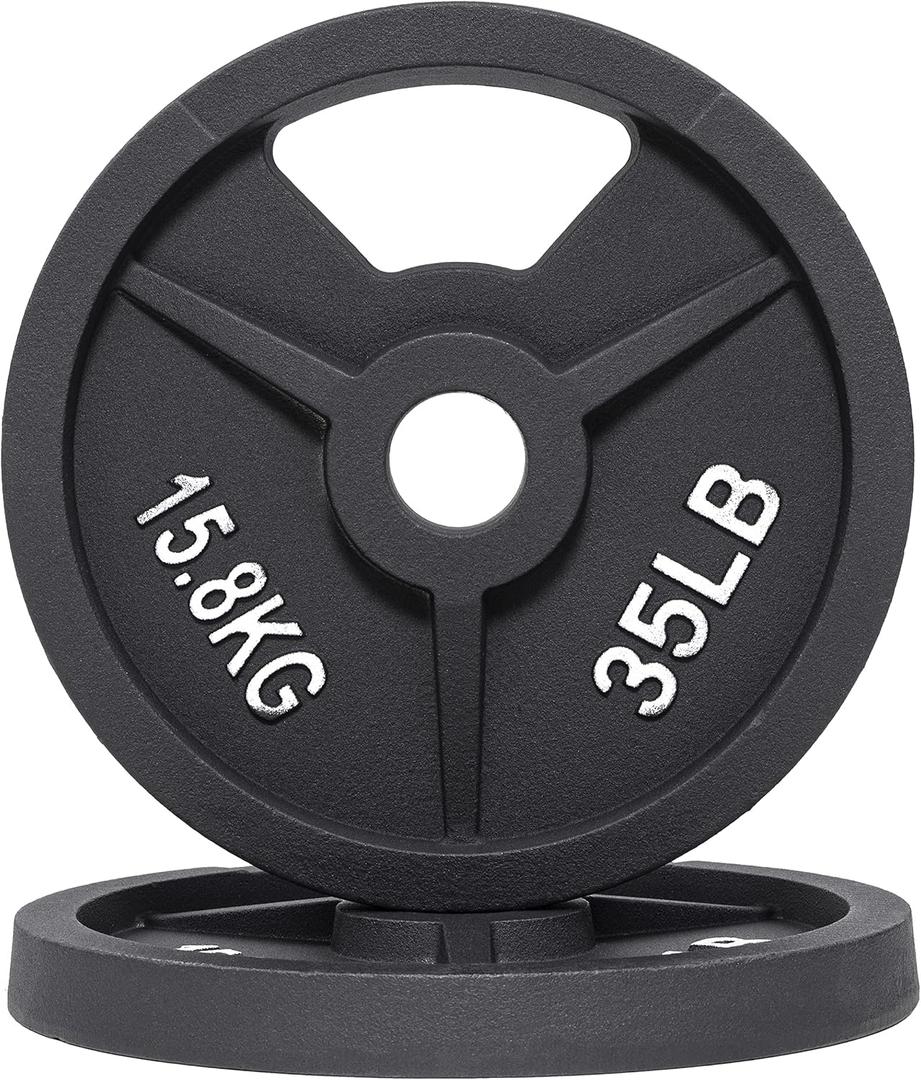 Signature Fitness Cast Iron Plate Weight Plate for Strength Training and Weightlifting, Olympic or Standard (2-Inch Center (Olympic)) 35lbs 2pc