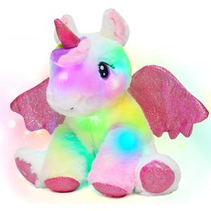Hopearl Adorable LED Plush Unicorn Lighting Up Cute Stuffed Animal Floppy Night Lights Glow in The Dark Birthday Festival for Kids Toddler Girls, White, 11''