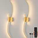 CANEOE Battery Operated Wall Sconce Set of 2, 18000mAh Gold Rechargeable Wall Lights with Remote Control,3000K-6000K Dimmable LED Wireless Wall Light for Living Room Bedroom Hallway,39.3 Inch (Gold)