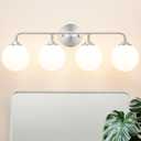 Modern 4-Lights Brushed Nickel Vanity Lights Over Mirror, Bathroom Lighting Fixtures with Milk White Globe Glass Shade, Industrial Bathroom Wall Sconce for Dressing Table Bedroom Living Room