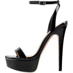 Onlymakerheels Platform Stiletto High Heels for Women, Round Open Toe Ankle Strap Sexy Heeled Sandals for Wedding Party Dress, Size 9.5
