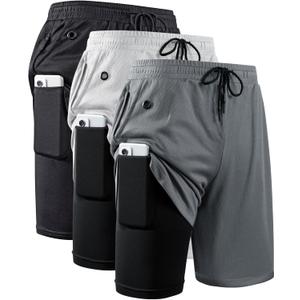 JWJ 3 Pack Men's 2 in 1 Workout Running Shorts 7 Inch Lightweight Athletic Gym Shorts with Compression Liner Black Dark Grey Light Grey L