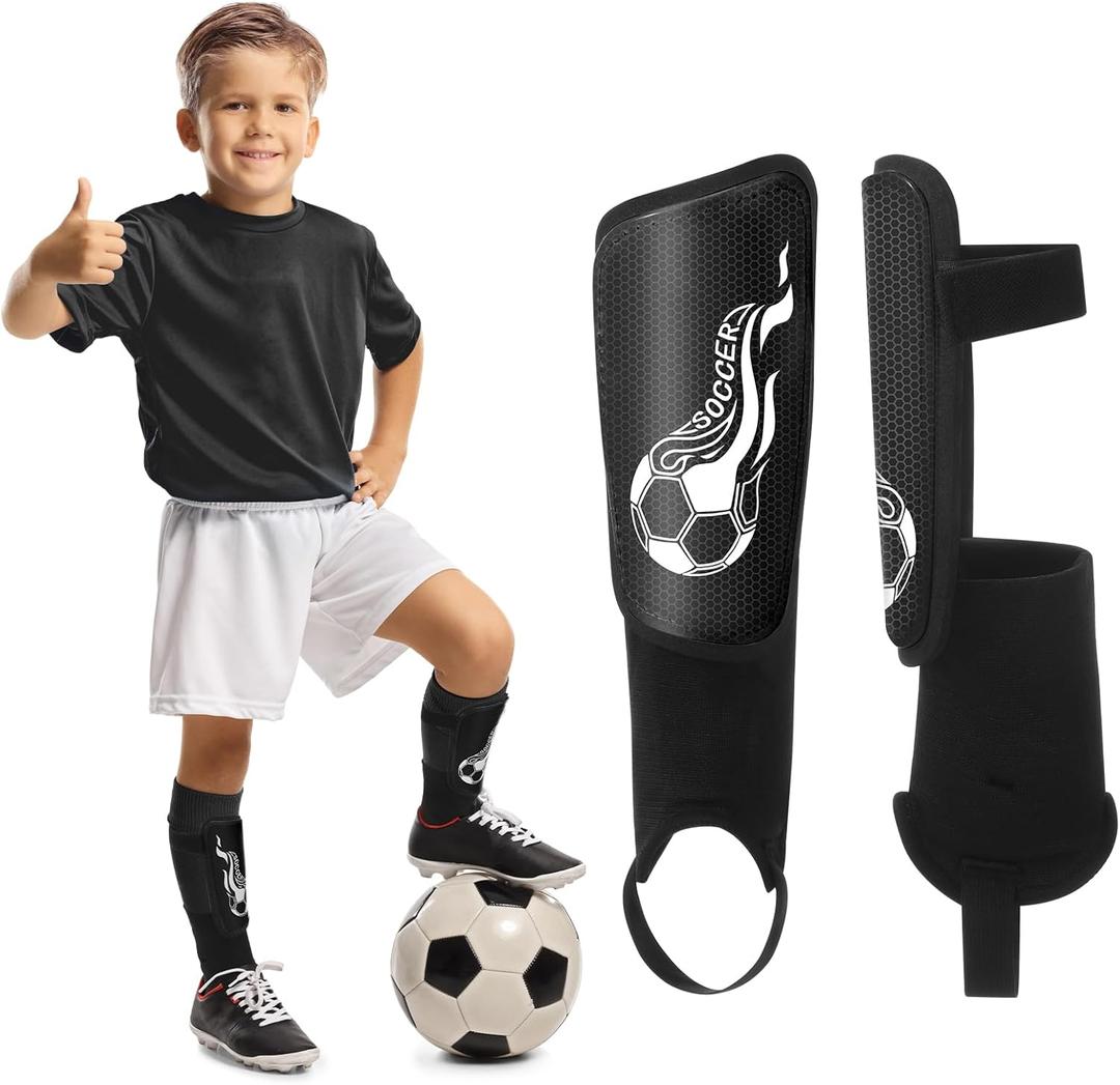 Soccer Shin Guards and Socks Kids Youth Lightweight Soccers Pads Defender with Ankle Protection Ski Shin Guards Football Equipment for Age 4-14 Toddler Boy Girl (Small, Black)