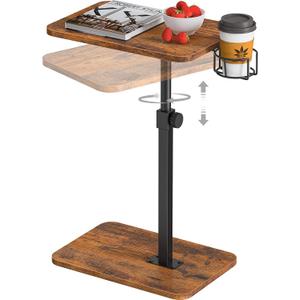 Giikin TV Tray Table, 360 Swivel Height Adjustable TV Trays for Eating on Couch,Sofa Armrest Side Table for Small Spaces Sofa Bed Dinner, Rustic Brown