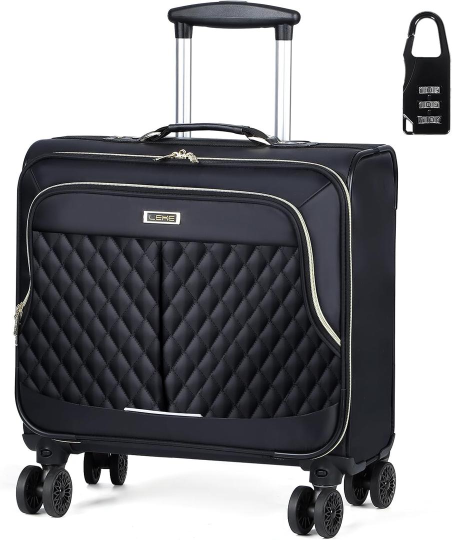 Lekebobor Rolling Laptop Bag Rolling Laptop Briefcase on Wheels for Women/Men Fits Up to 17.3Inch computer Bags Water Resistant for Work Travel and Business, Black Quilted (Large)
