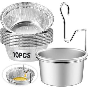 Premium Grill Grease Trap Kit - Includes 10 Liners & Heavy-Duty Clips - Universal Fit for Weber, Char-Broil, Kenmore Grills - Rust-Proof, Easy-Clean Design for Mess-Free BBQ Silver