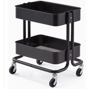 Carbon Stee Rolling Cart, 2-4 Tier, Bathroom Organizer Rack, Waterproofing, Mobile Shelving Cart with Wheels, for Art, Craft, Diaper, Bedside, Snack(Black,45 * 35 * 52cm)