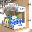 Housolution 1 Pack Large Under Sink Organizer, 2 Tier Metal Pull Out Under Sink Storage with Sliding Mesh Drawers, Height Adjustable Slide Out Under Cabinet Organizer for Kitchen Bathroom, White