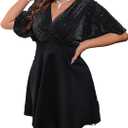 Floerns Women's Plus Size Glitter Wrap V Neck Short Sleeve Party A Line Dress XL Plus