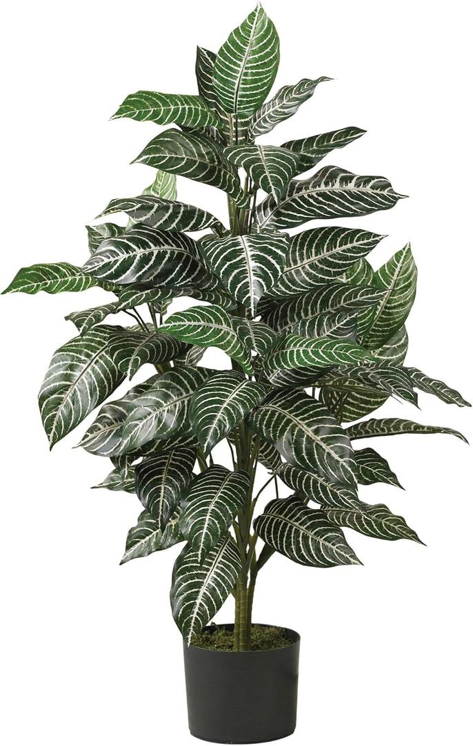 Nearly Natural Zebra Silk Plant, Green 3 ft.