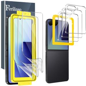 Ferilinso [Auto Dust Install] 3 Pack Inside Screen Protector for Samsung Galaxy Z Flip 7 [Phone Case Friendly], with 3 Pack Back Tempered Glass Film Accessories