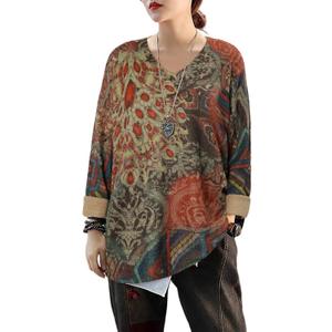 CRAZY GRID Women Knitt Pullover Sweaters Winter Patterned Oversized Long Sleeve Graphic Print Jumper Tops (Large, B Ruby)